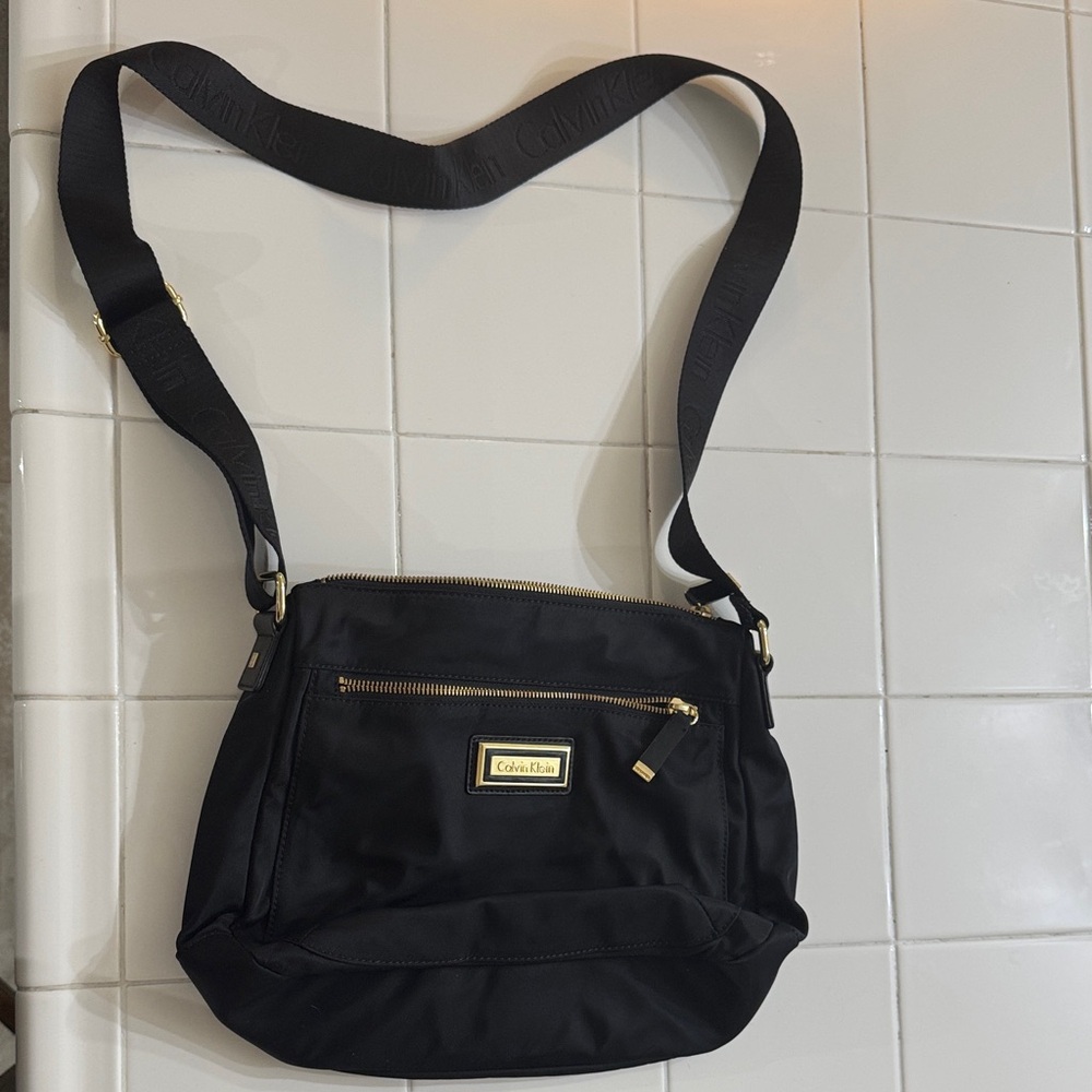 Calvin Klein Black Nylon Crossbody with Gold Details